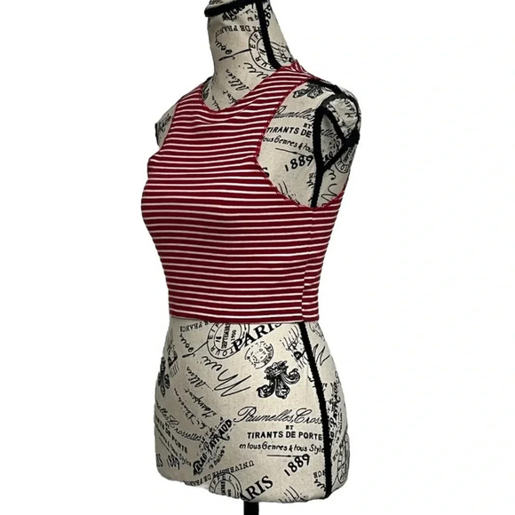 zara trafaluc Red Striped Seamless Crop Top Nautical Preppy Beach Cruise S Boho - Picture 3 of 9